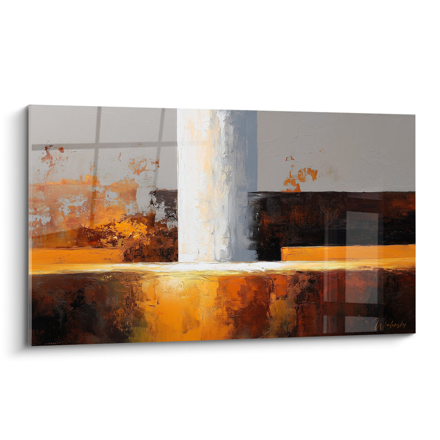 Tableau abstrait orange et gris avec vertical lumineux - Équilibre Terrestre - Edition Feng shui Centre Terre