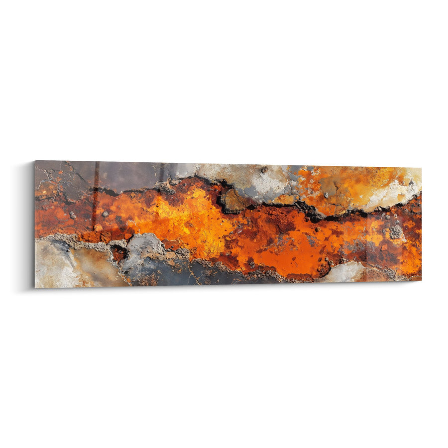 Tableau abstrait oranges et ors avec textures rocheuses grises - Énergie tellurique - Edition Feng shui Centre Terre