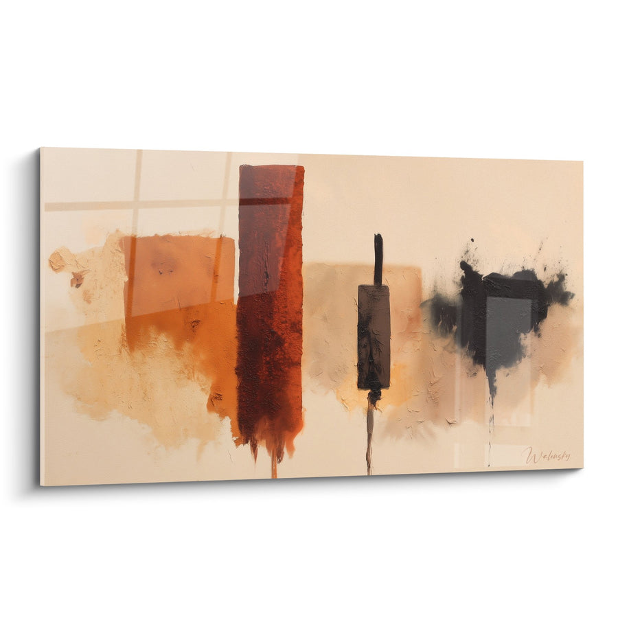 Tableau Abstrait Orangé et Noir aux Formes Géométriques - Harmonie Terrestre - Edition Feng shui Centre Terre