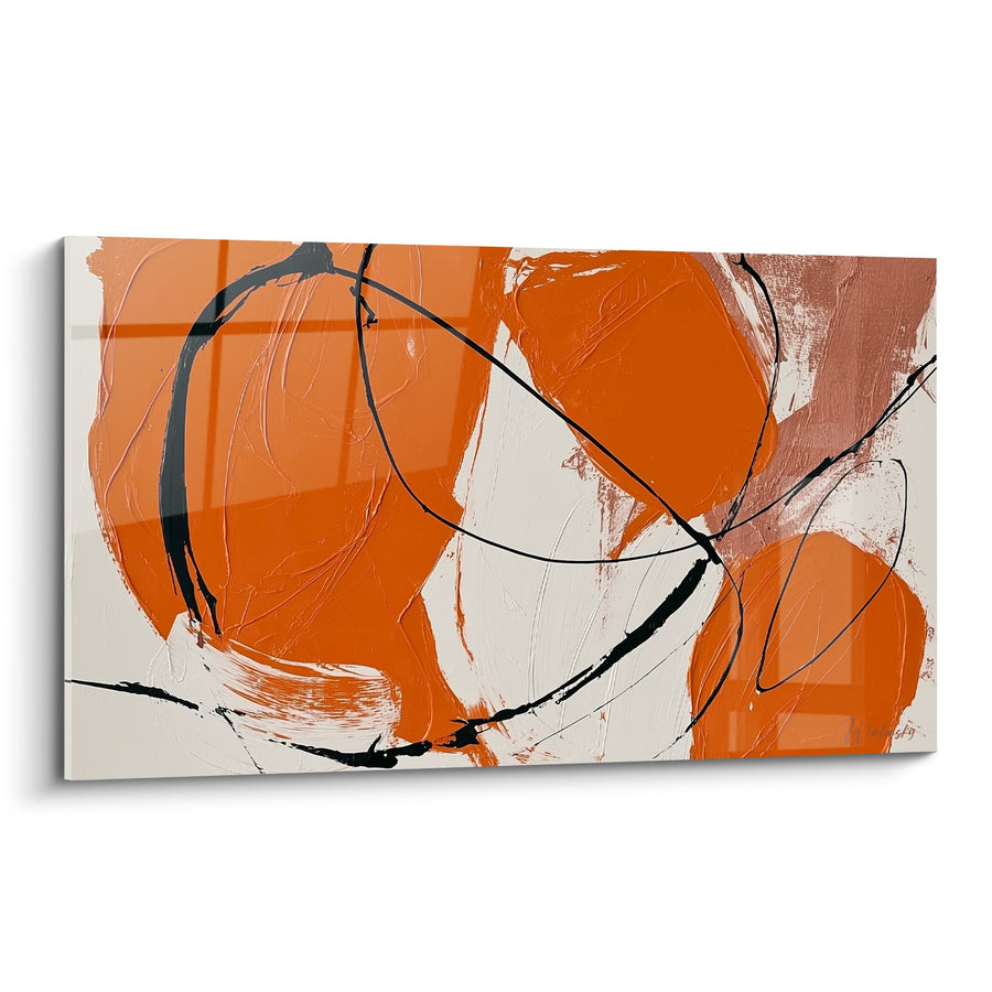 Tableau abstrait orange et noir aux formes géométriques - Énergie Brûlante - Edition Feng shui Sud Feu