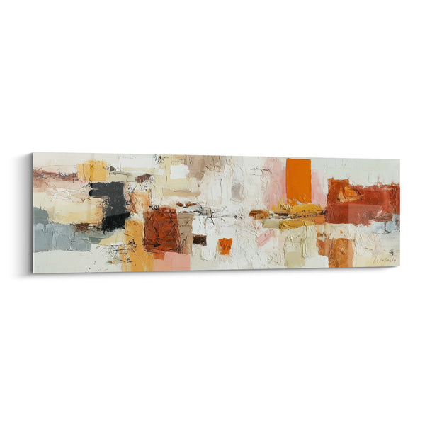 Abstract schilderij in oranje- en oker tinten met zwarte accenten - Kleurenmozaïek - Feng shui Zuidelijk Vuur Editie