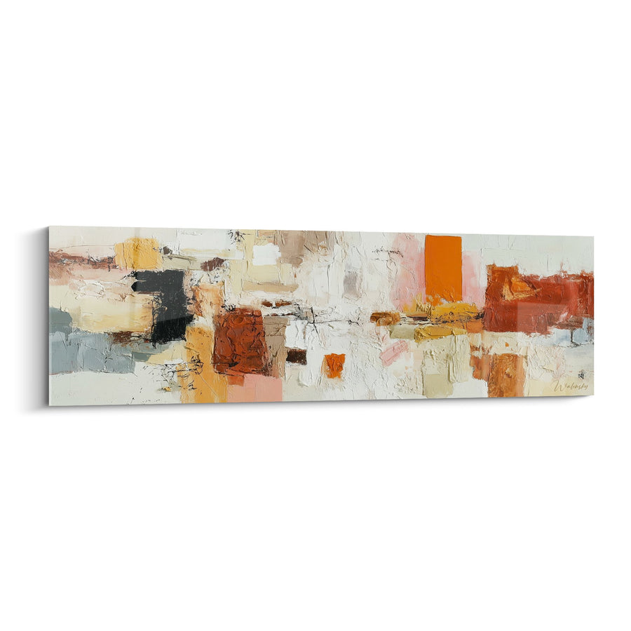 Tableau abstrait aux tons oranges et ocres avec touches de noir - Mosaïque de couleurs - Edition Feng shui Sud Feu