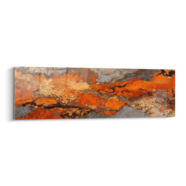 Abstract schilderij oranje en oker met rotsformaties - Land van vuur - Feng Shui Centrum Aarde Editie