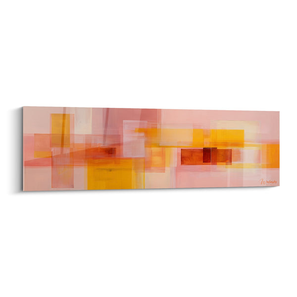 Abstract geometrisch oranje en roze schilderij met dynamische transparanties - Kleurharmonie - Editie Feng Shui Zuidwest Aarde