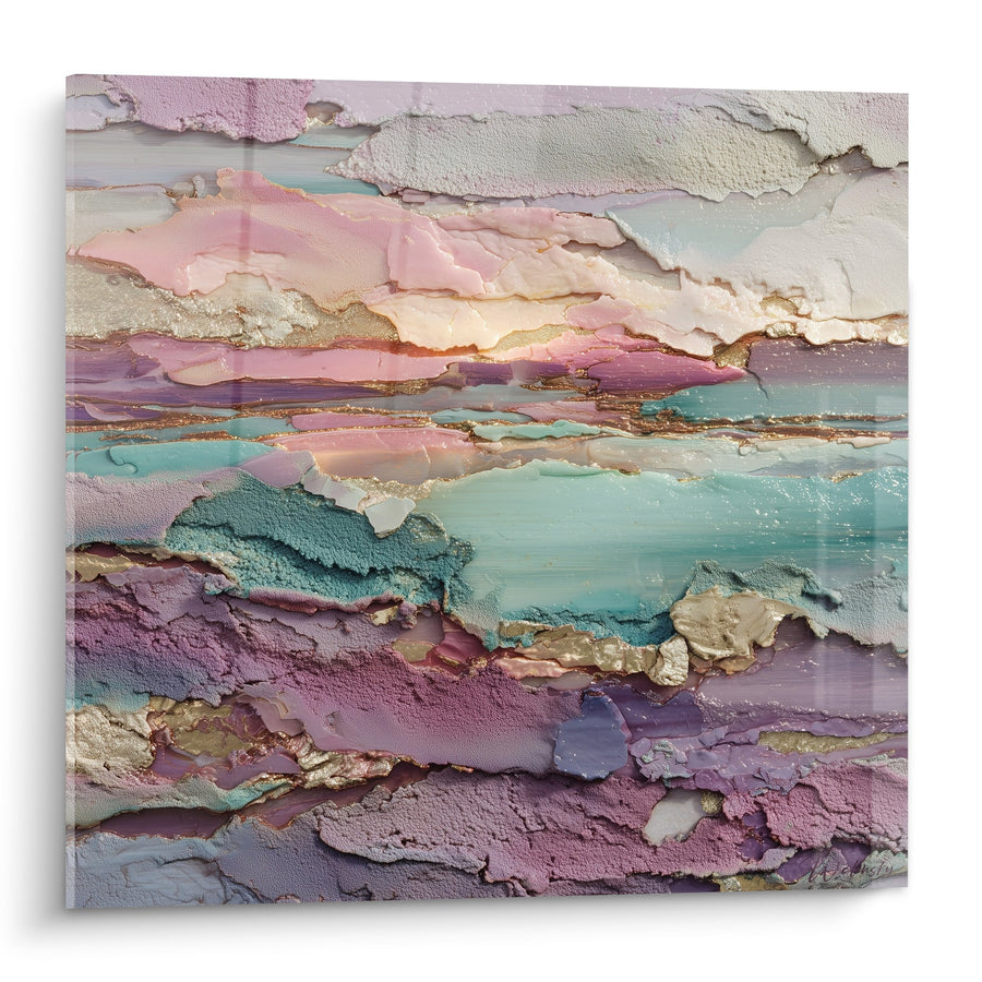 Tableau abstrait aux nuances pastel et dorées - Harmonie Céleste - Edition Feng shui Sud-Est Bois