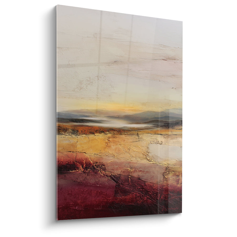 Tableau Paysage Abstrait aux Tons Ocre et Bordeaux - Horizons Embrasés - Edition Feng shui Sud Feu