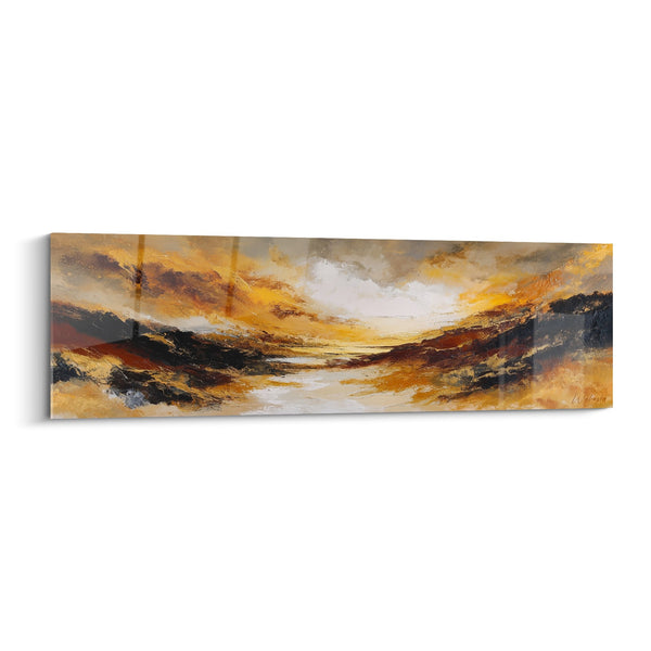 Cuadro Paisaje Abstracto Dorado y Ocre con Nubes Dramáticas - Luz de Otoño - Edición Feng Shui Norte-Este Tierra