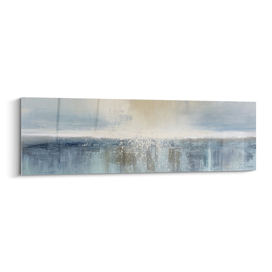 Tableau Abstrait Paysage Marin Tons Bleus et Crème - Horizon Apaisant - Edition Feng shui Ouest Métal