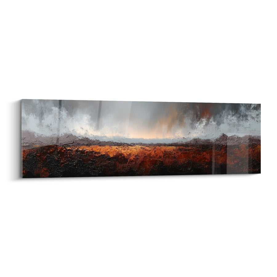 Tableau Paysage Abstrait Terre et Ciel Orageux Orange Rouille - Horizons Ardents - Edition Feng shui Centre Terre