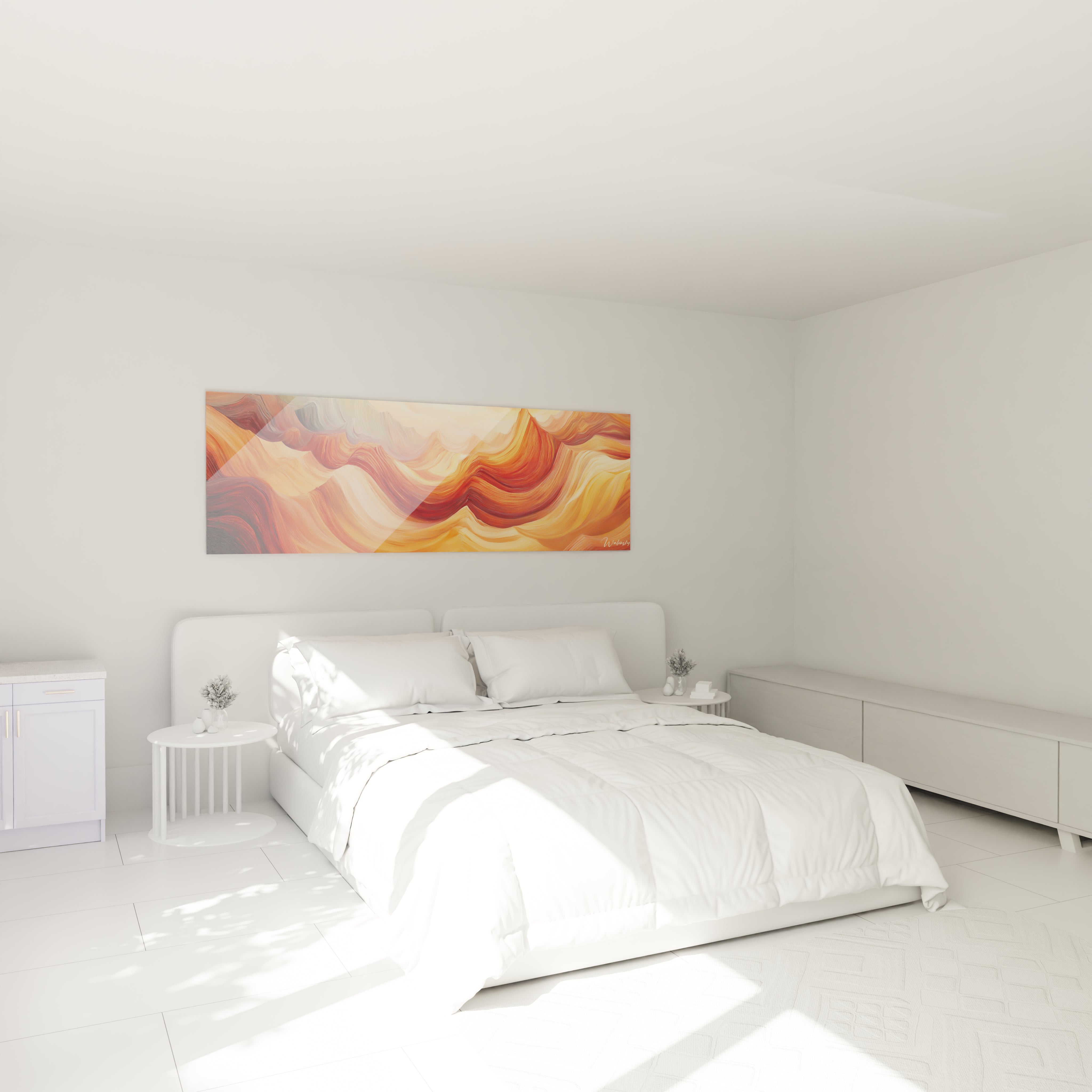 Tableau texturé abstrait Walensky aux couleurs orange et beige, parfait pour la décoration de chambre moderne