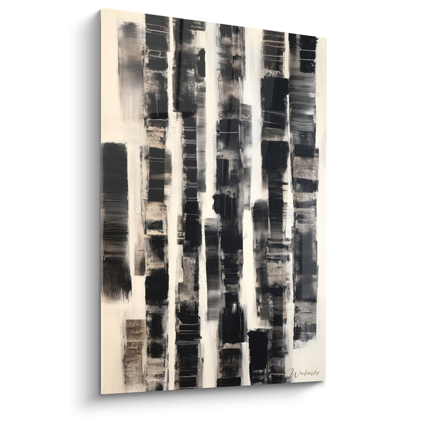 Abstract schilderij verticale strepen zwart en beige - Contrastrijke harmonie - Feng Shui West Metaal editie