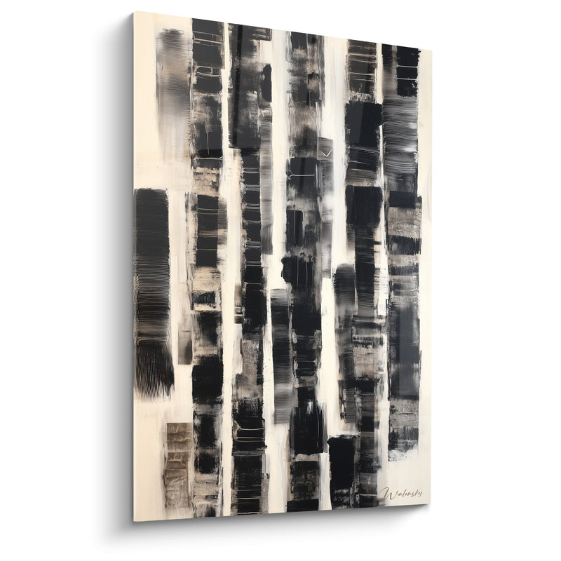 Tableau abstrait rayures verticales noires et beiges - Harmonie contrastée - Edition Feng shui Ouest Métal