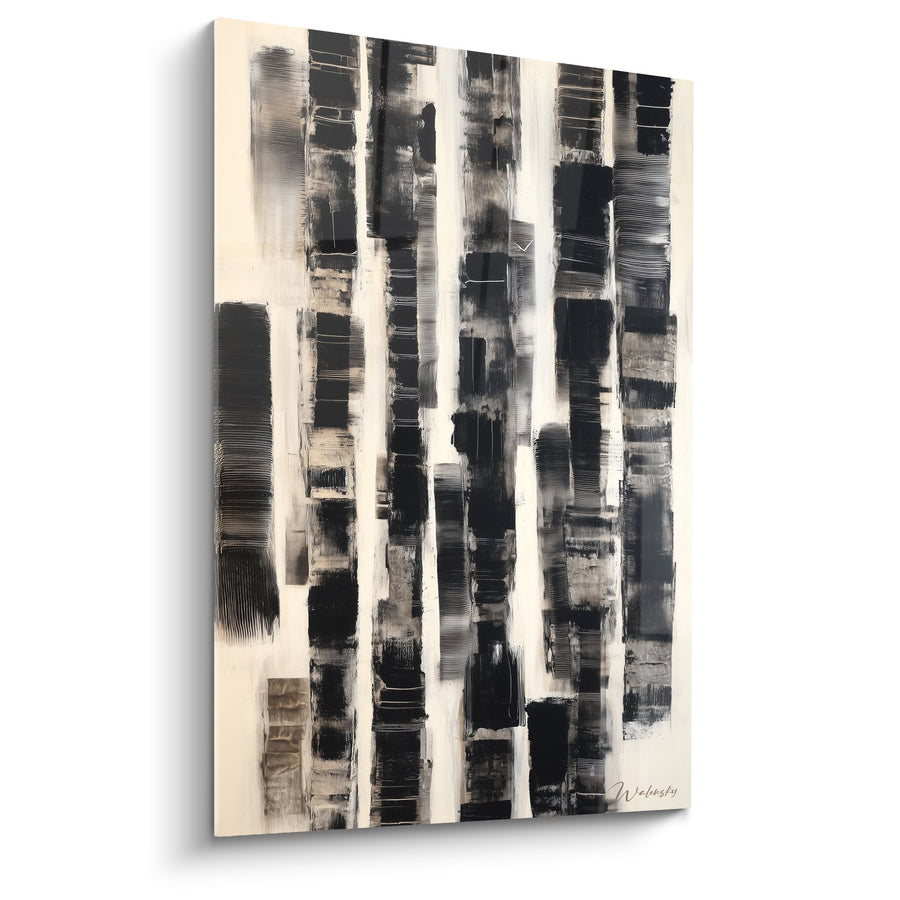 Tableau abstrait rayures verticales noires et beiges - Harmonie contrastée - Edition Feng shui Ouest Métal