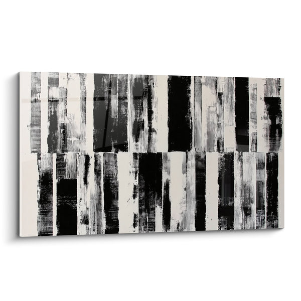 Abstract Schilderij Zwart Wit en Grijs met Verticale Strepen Textuur - Monochromatische Harmonie - Feng shui West Metal Editie