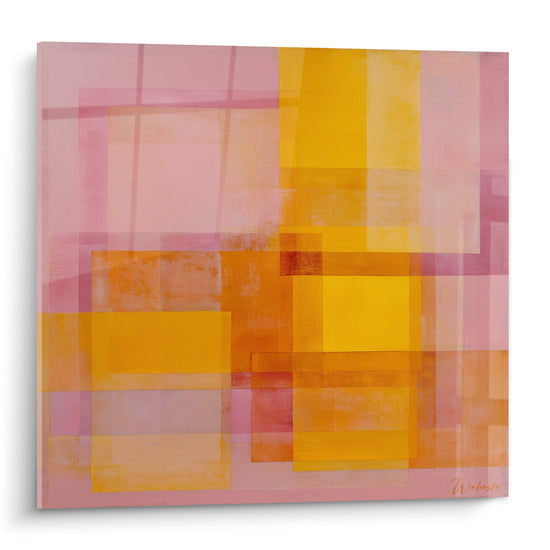 Tableau abstrait rectangles orange rose translucides composition geometrique moderne feng shui sud ouest terre
