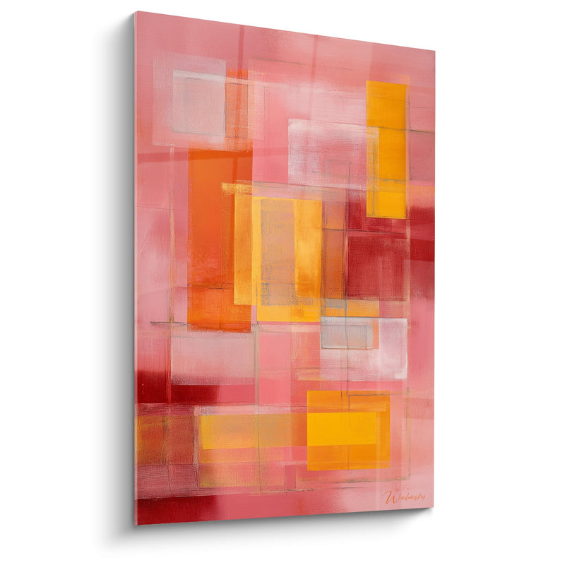 Abstract Painting Translucent Orange and Pink Rectangles - Geometric Harmony - Feng shui Southwest Earth Edition
