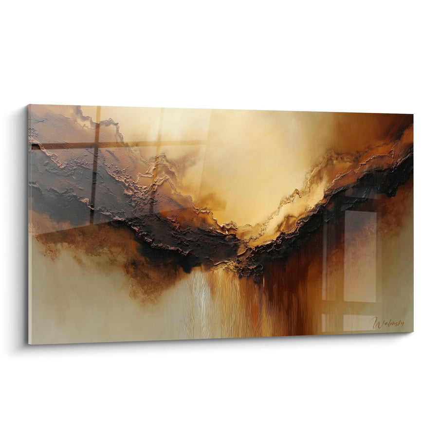 Tableau abstrait aux tons ocre et bronze avec textures relief - Harmonie Terrestre - Edition Feng shui Centre Terre
