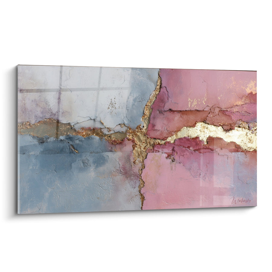 Tableau abstrait rose et bleu avec dorures - Harmonie Céleste - Edition Feng shui Sud-Ouest Terre