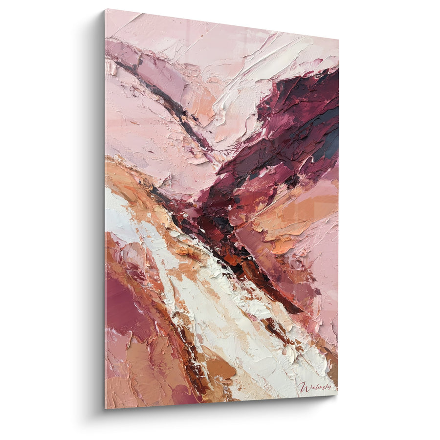 Tableau abstrait tons roses et bordeaux avec texture épaisse - Harmonie Terrestre - Edition Feng shui Sud-Ouest Terre