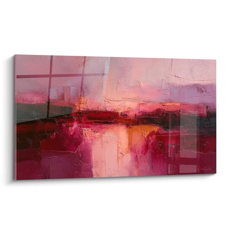 Abstract pink and burgundy wall art with luminous reflections - Earth Harmony - Feng Shui Southwest Earth Edition