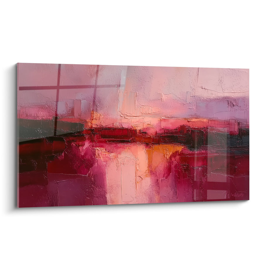 Tableau abstrait rose et bordeaux aux reflets lumineux - Harmonie Terre - Edition Feng shui Sud-Ouest Terre