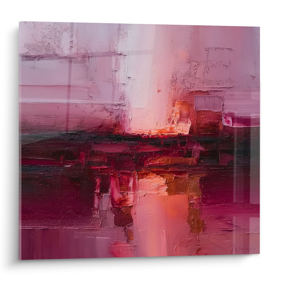 Tableau abstrait rose et bordeaux aux textures épaisses - Harmonie Pourpre - Edition Feng shui Sud-Ouest Terre