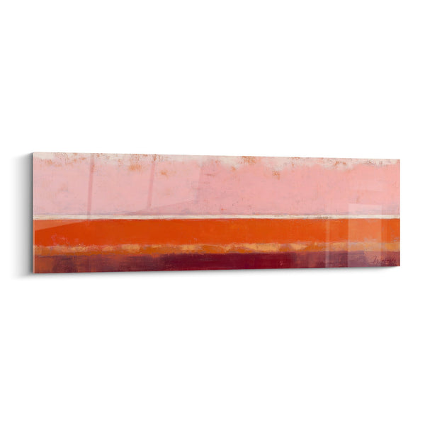 Cuadro abstracto horizontal rosa coral y burdeos - Armonía cromática - Edición Feng shui Suroeste Tierra