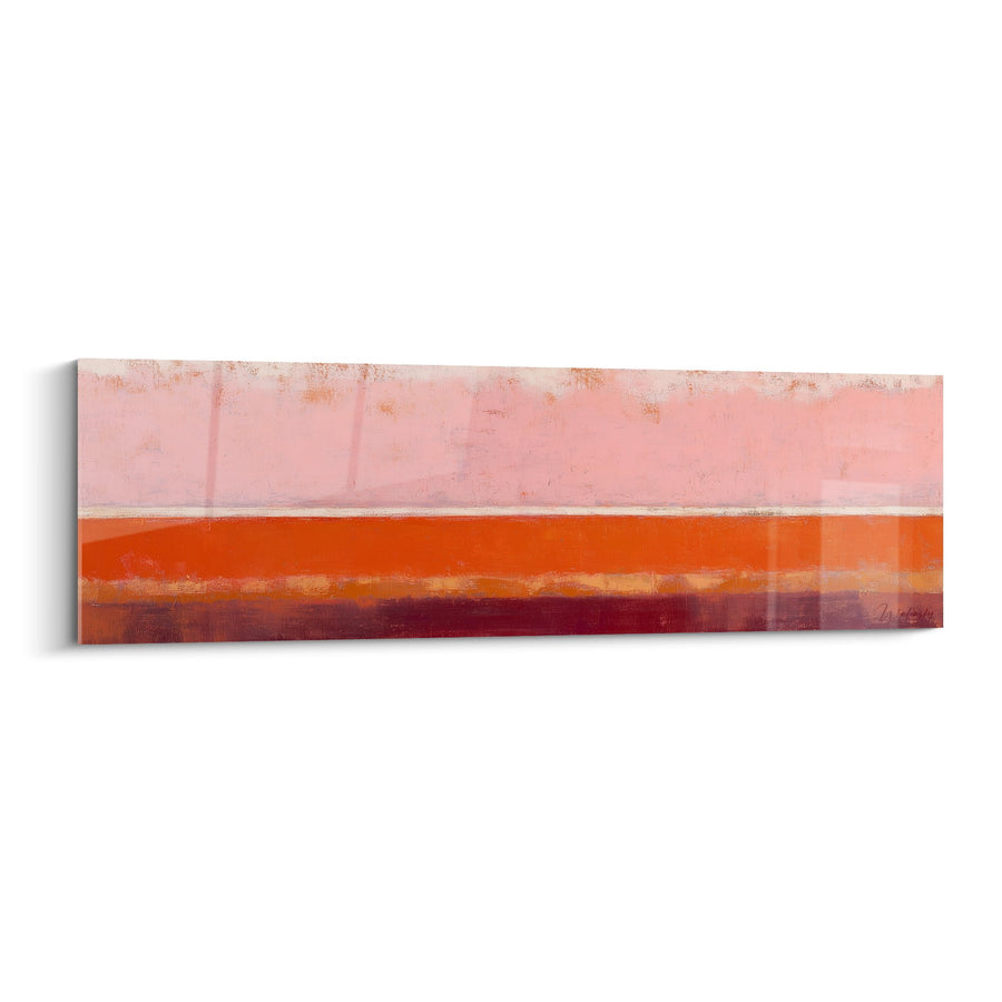 Tableau abstrait horizontal rose corail et bordeaux - Harmonie chromatique - Edition Feng shui Sud-Ouest Terre
