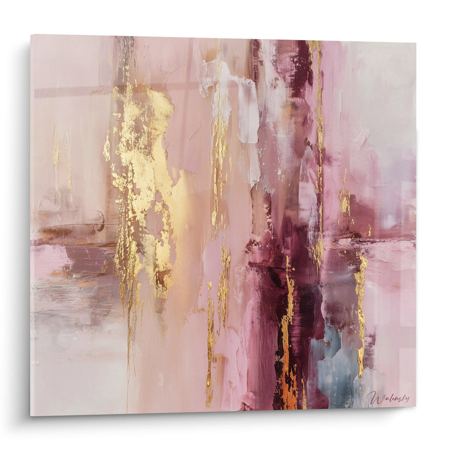 Tableau abstrait rose doré aux nuances pourpres et dorures - Harmonie Rosée - Edition Feng shui Sud-Ouest Terre