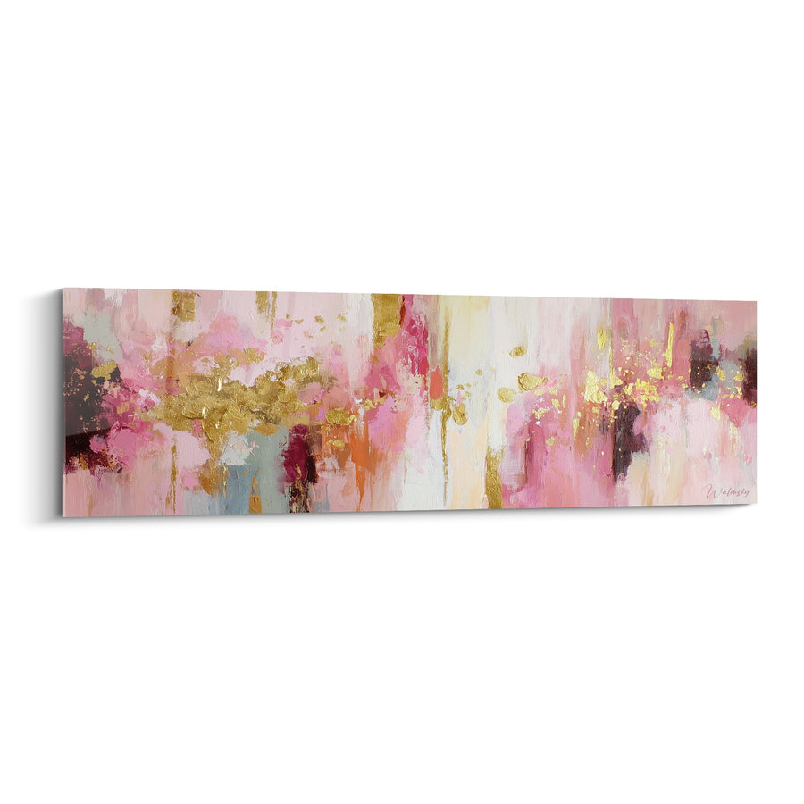 Tableau abstrait aux nuances roses et dorées avec touches expressives - Harmonie Terrestre - Edition Feng shui Sud-Ouest Terre