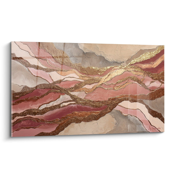 Cuadro abstracto en tonos rosa dorado y texturas fluidas ondulantes - Armonía Terrestre - Edición Feng Shui Centro Tierra