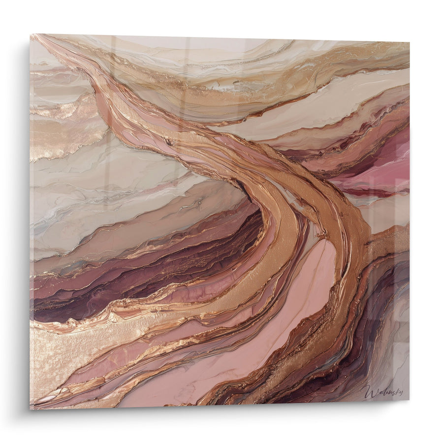 Tableau abstrait aux nuances rosées et dorées fluides - Harmonie Minérale - Edition Feng shui Centre Terre