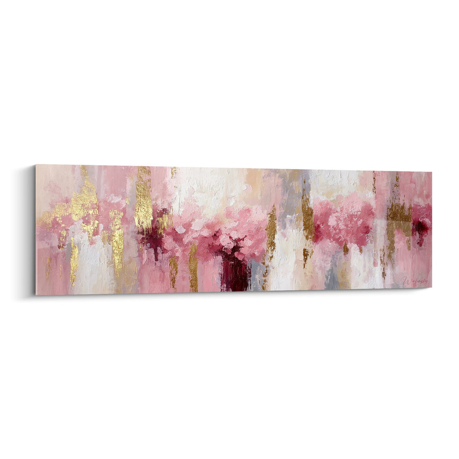 Tableau abstrait rose et doré aux nuances poudrées - Harmonie Céleste - Edition Feng shui Sud-Ouest Terre