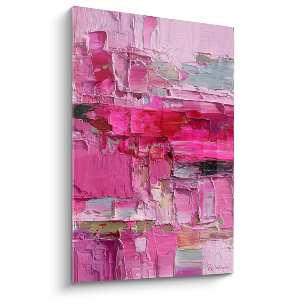 Abstract schilderij roze fuchsia met dikke impasto - Magenta Symfonie - Feng shui Zuidwest Aarde Editie