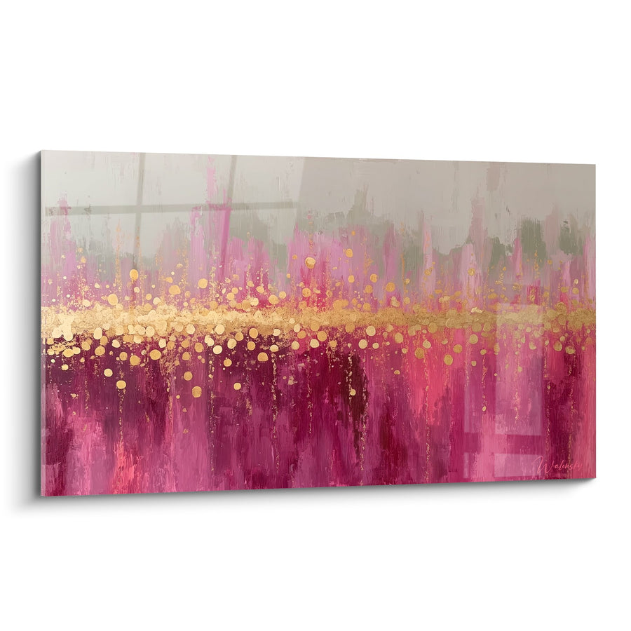Tableau abstrait rose et doré avec points lumineux - Éclat Fuchsia - Edition Feng shui Sud-Ouest Terre