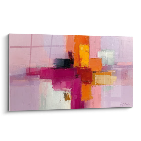 Abstraktes geometrisches Gemälde rosa orange violett moderne Komposition Feng Shui Südwesten Erde