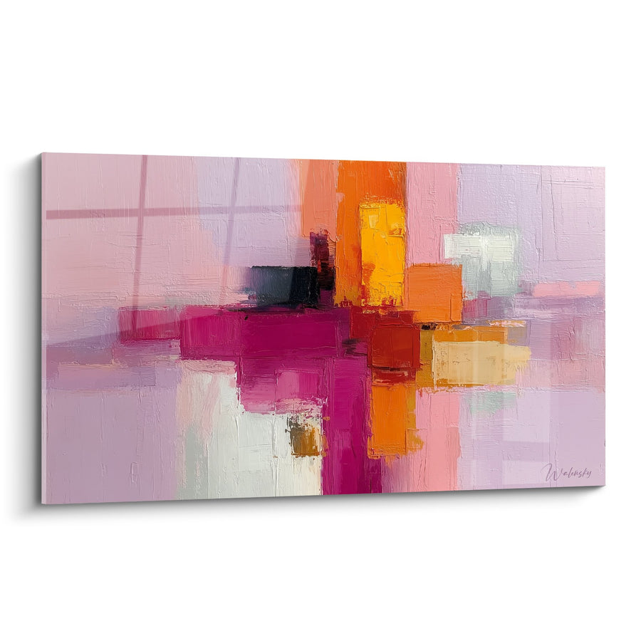 Tableau abstrait géométrique rose orange et violet - Harmonie colorée - Edition Feng shui Sud-Ouest Terre