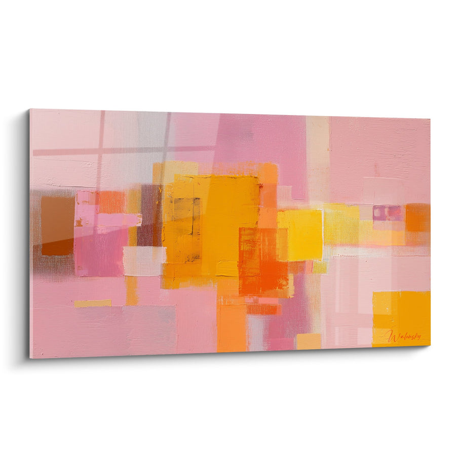 Tableau composition abstraite rose et orange avec formes géométriques - Harmonie Colorée - Edition Feng shui Sud-Ouest Terre