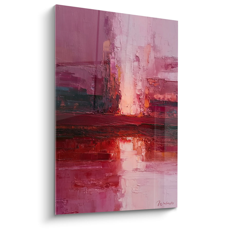 Tableau abstrait rose et rouge aux textures expressives - Éclat pourpre - Edition Feng shui Sud-Ouest Terre