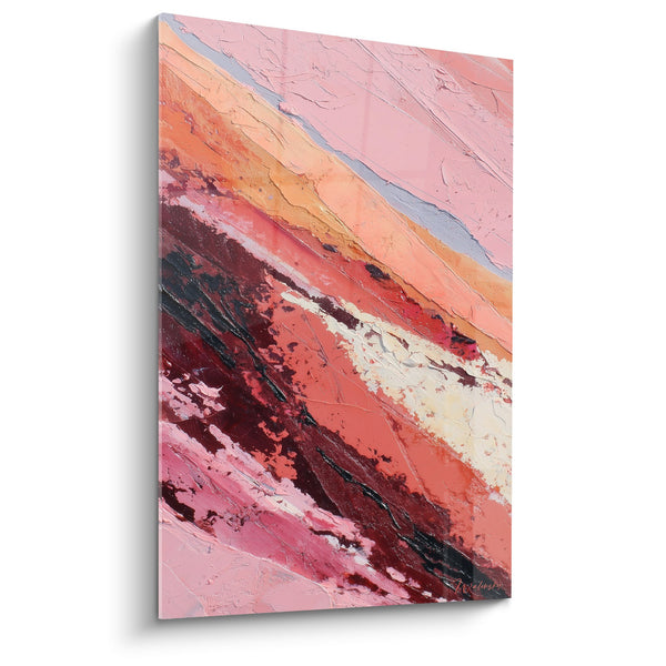 Cuadro abstracto en tonos tierra y rosa en diagonales fluidas - Armonía Mineral - Edición Feng Shui Suroeste Tierra