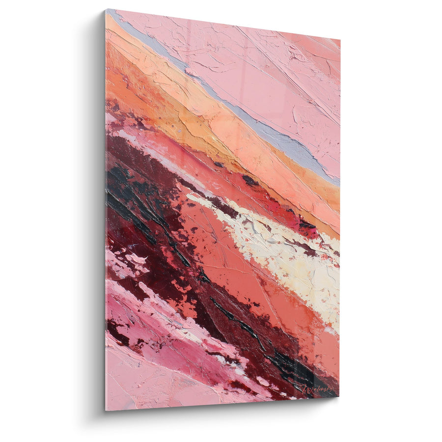 Tableau abstrait aux couleurs terre et rose en diagonales fluides - Harmonie Minérale - Edition Feng shui Sud-Ouest Terre