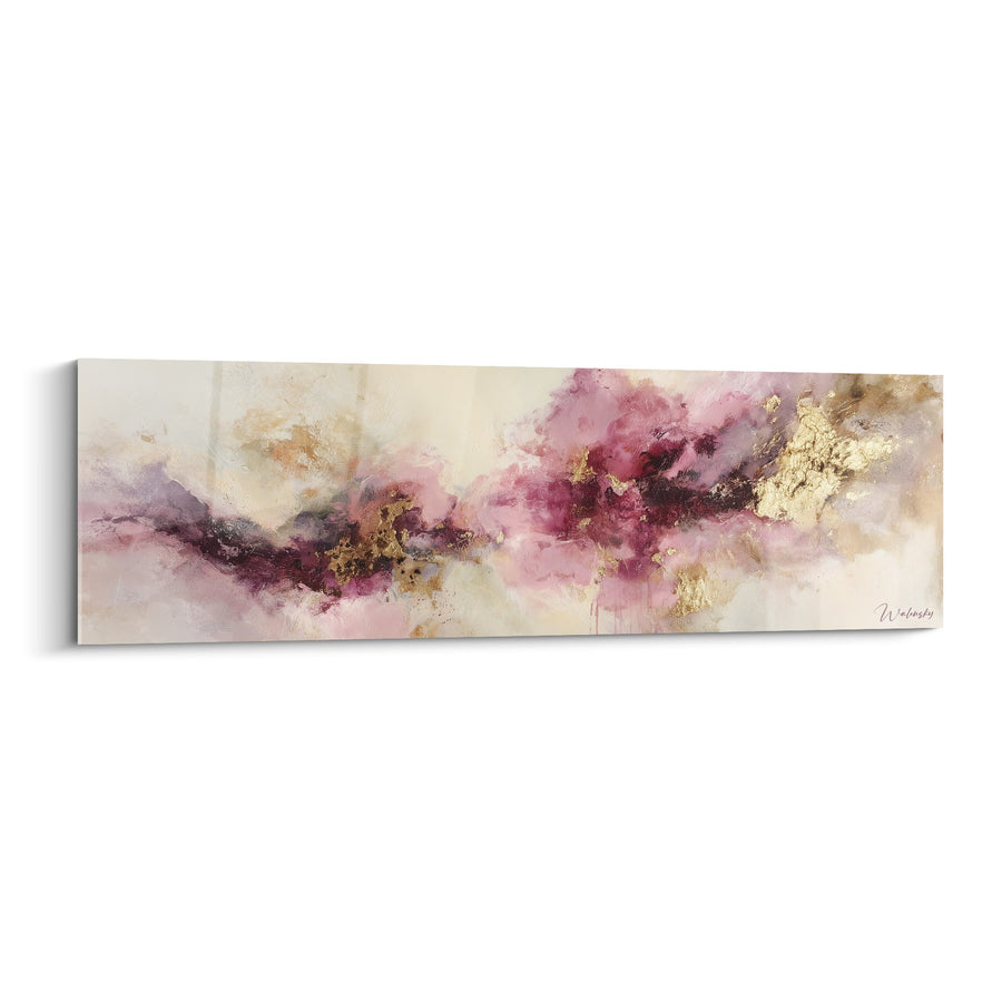 Tableau abstrait aux nuances roses et dorées - Nuages Cristallins - Edition Feng shui Sud-Ouest Terre