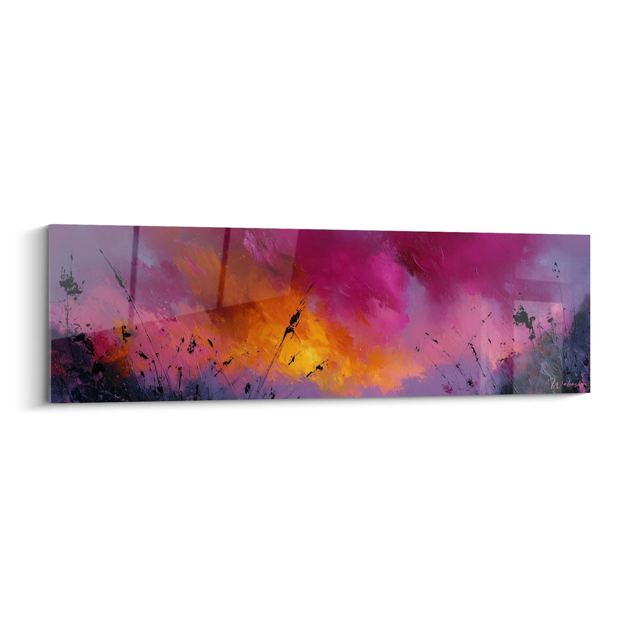 Tableau Explosion de Couleurs Roses et Oranges sur Fond Violet - Embrasement - Edition Feng shui Sud-Ouest Terre
