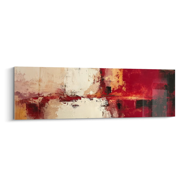 Abstract rood en beige schilderij met expressieve texturen - Glimmende Passie - Feng Shui Zuidelijk Vuur Editie