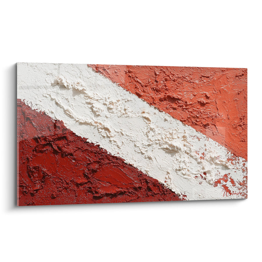 Tableau Abstrait Rouge et Blanc Diagonal - Harmonie Terrestre - Edition Feng shui Sud-Ouest Terre