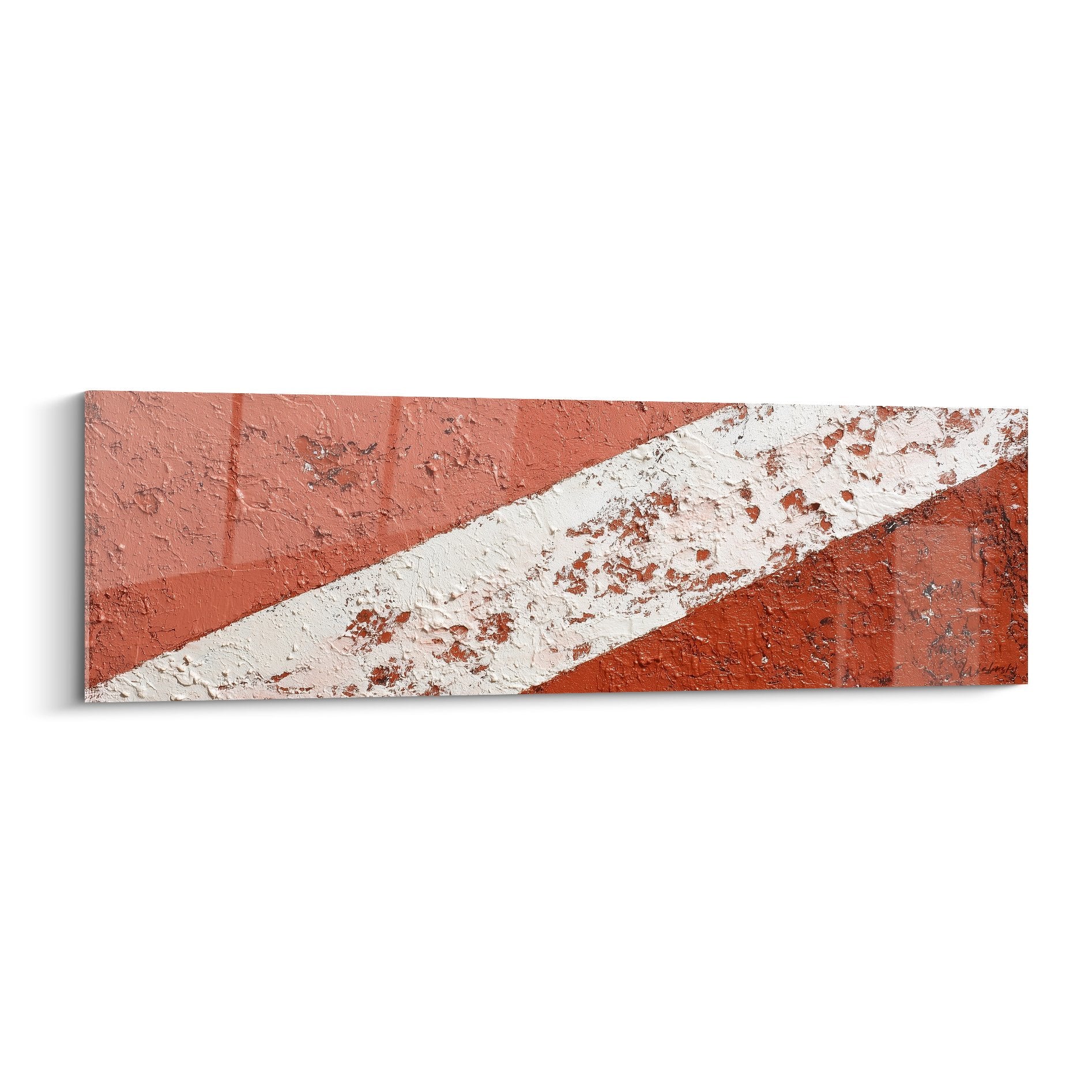 abstract red brick and white wall art with diagonal patina stripe feng shui southwest earth