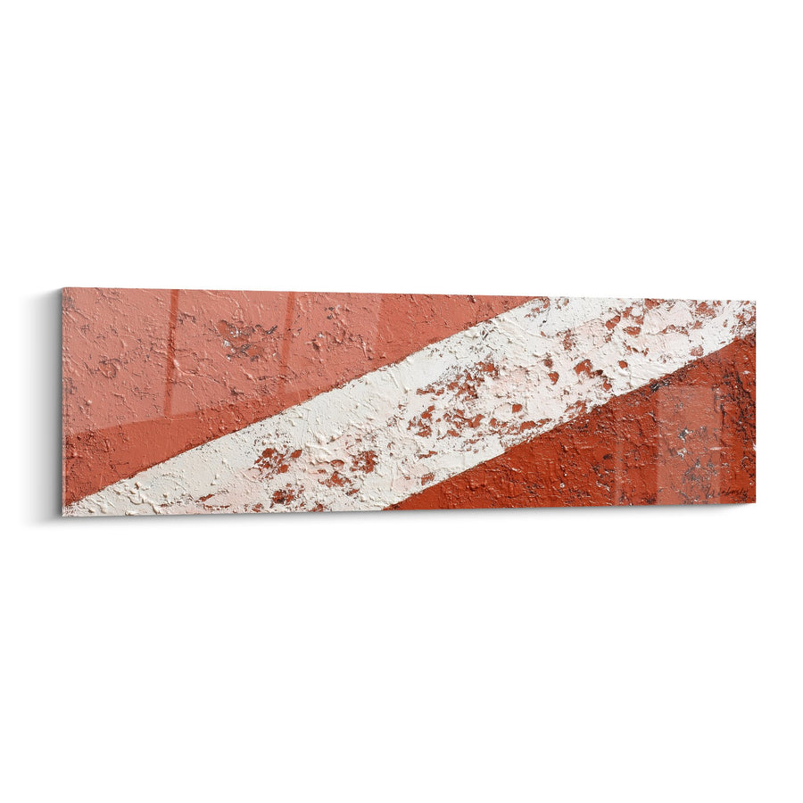 Tableau abstrait rouge et blanc avec bande diagonale patinée - Équilibre Minéral - Edition Feng shui Sud-Ouest Terre