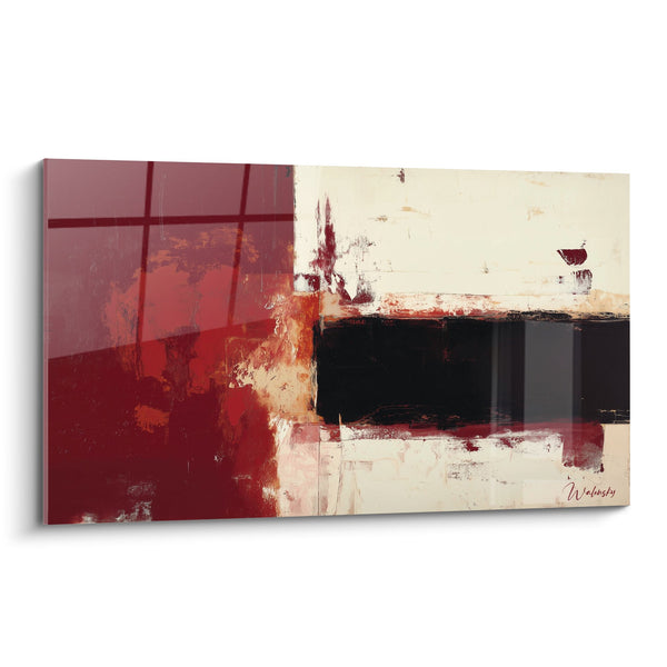 Abstract schilderij bordeauxrood en beige met zwarte accenten - Harmonie van contrasten - Feng shui Editie Zuid Vuur