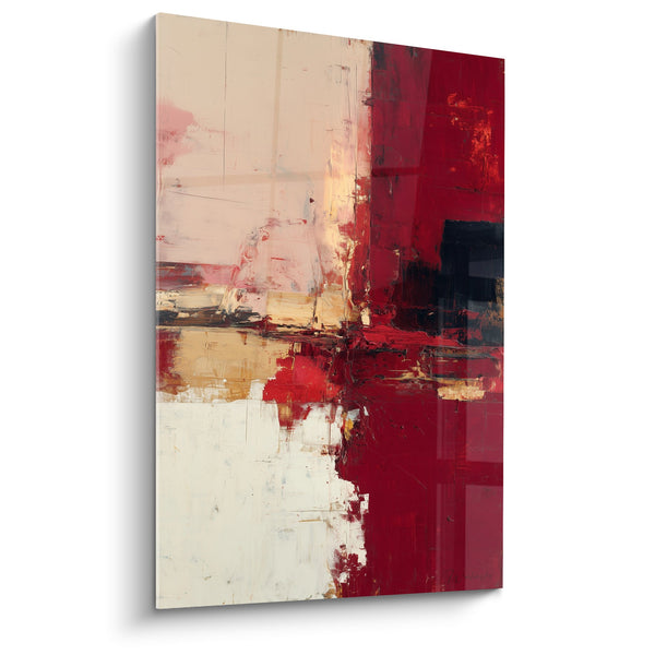 Abstract Schilderij Bordeauxrood en Beige met Zwarte Accenten - Gecontrasteerde Harmonie - Feng Shui Zuid Vuur Editie