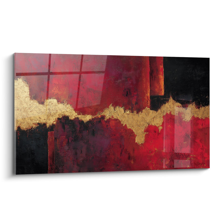 Tableau abstrait rouge bordeaux et doré avec éclats dorés - Passion Ardente - Edition Feng shui Sud Feu